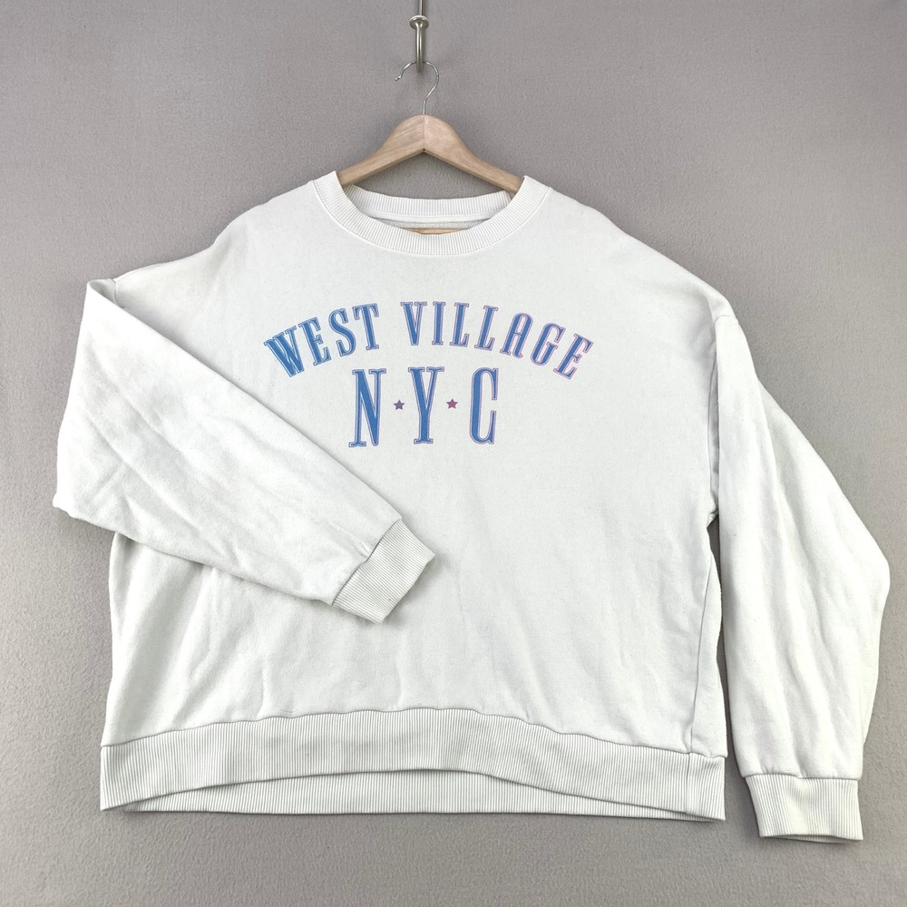 American Eagle West Village NYC Sweatshirt Women L White Graphic Crewneck